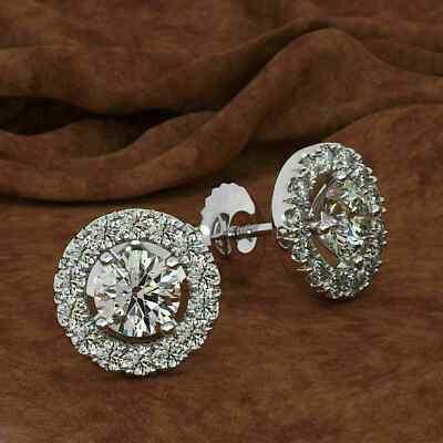2Ct Lab Created Round Diamond Halo Womens Stud Earrings 14k White Gold Finish