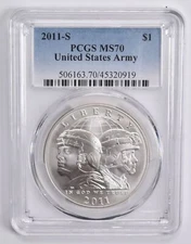 MS70 2011-S United States Army Commemorative Dollar PCGS Blue Lbl