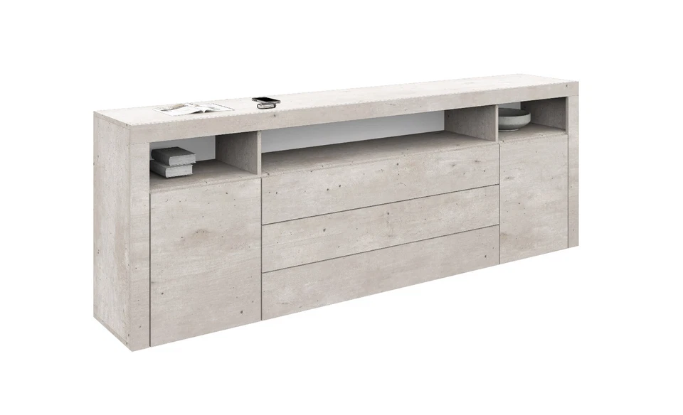 Sideboard 200cm Kommode Weiß Hochglanz Schwarz Beton Schrank Anrichte SANTA FE - Bild 3 von 4