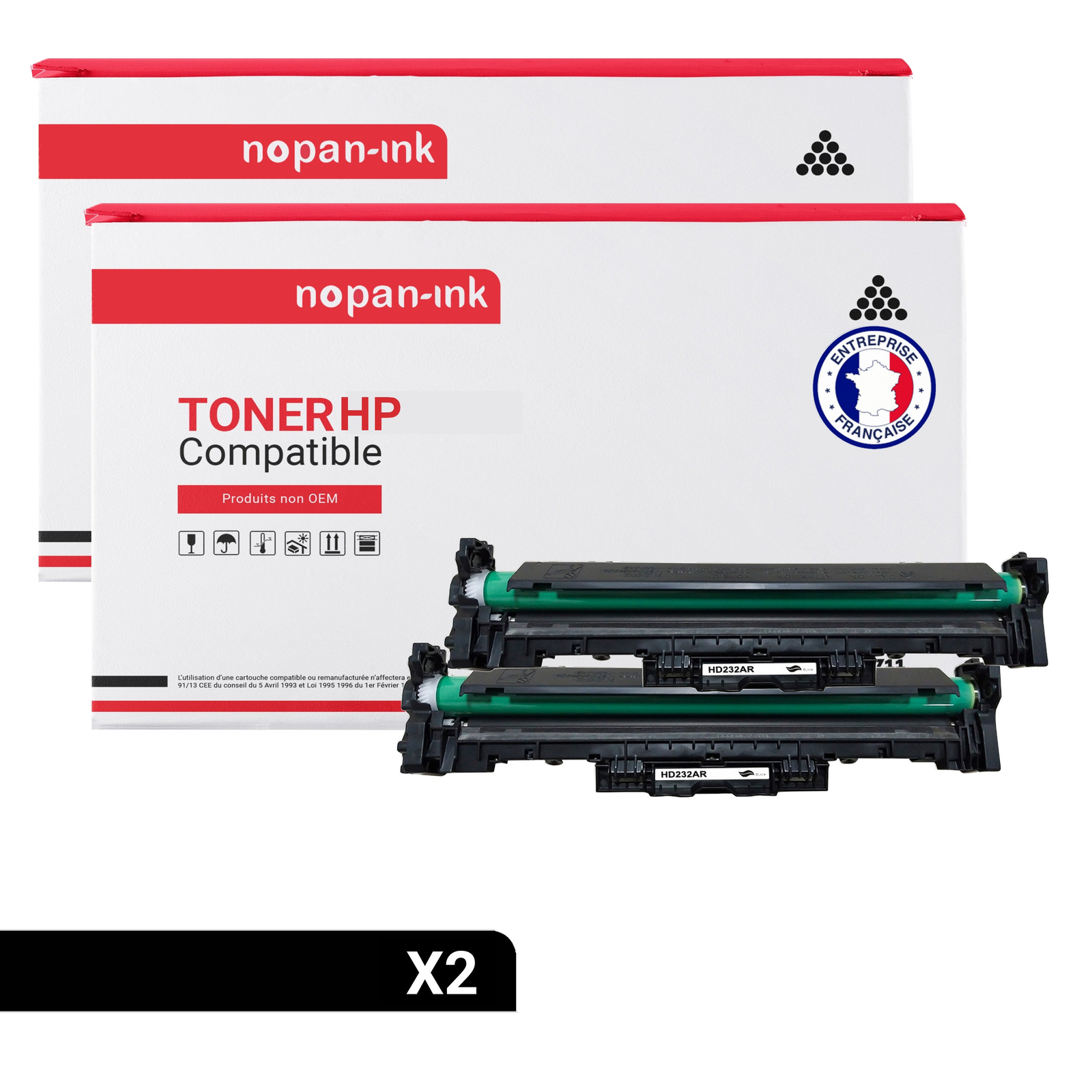 Toner CF232A noir lot de 2 idéal pour le télétravail sur imprimante HP