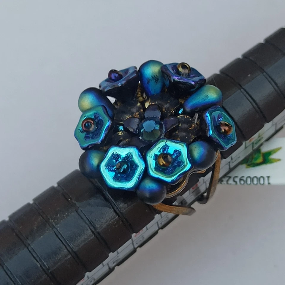 Anillo Michal Negrin Carnaval Vidrio Azul Floral Grueso 3D Distintivo Cristales Regalo Foto 4 de 4
