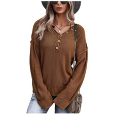 Women V Neck Long Sleeve T Shirt Slim Blouse Casual Knitted Tops Pullover