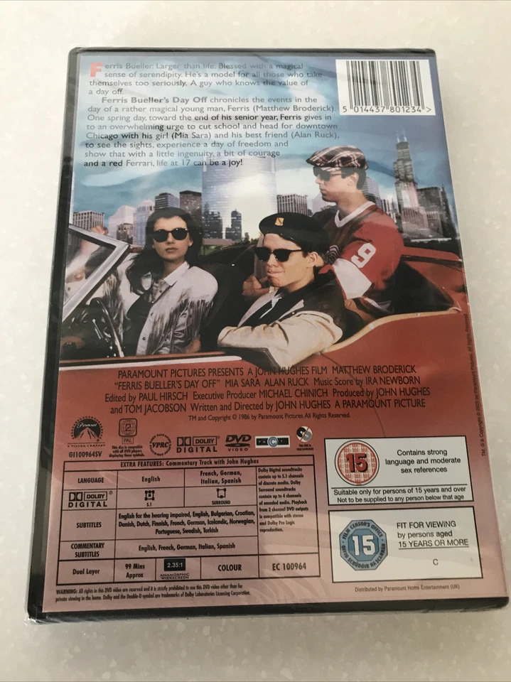 Ferris Bueller's Day Off (DVD, 2000) (English/GermanFrenchSpanishItalian) NEW - Image 2 of 4