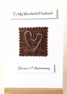 11th Carta Anniversario Di Matrimonio Acciaio Anniversario Marito Moglie In Acciaio In Pelle Marrone Ebay