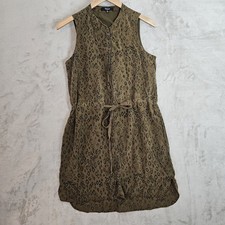 Madewell Dress Medium 100% Silk Brown Olive Animal Print Pockets Belt Boho Twee