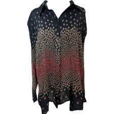 CJ Banks Shirt Blouse Women's Plus Size 2X Artsy Abstract Modern Tunic Pleated
