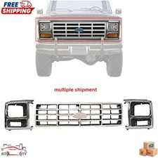 New Chrome Grille And Headlamp Door / Bezel For 1982-1986 Ford Bronco F-Series