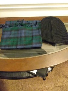 Goodfellow & Co Blue Green Window Plaid Scarf and Beanie