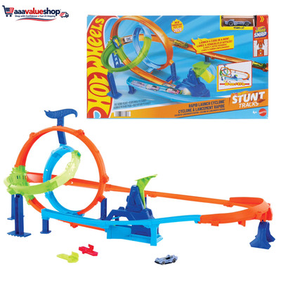 Stunt Tracks Rapid Launch Cyclone Track Set & 1:64 Scale Die-Cast Toy Car