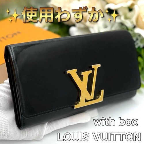 Louis Vuitton Louise Vernis Black Gold Long Wallet with Box Q32