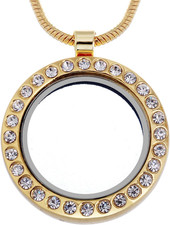 Living Memory round Locket Snake Chain Necklace Crystal Floating Charm DIY Gold