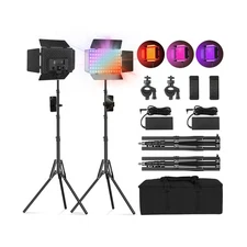 2Pack RGB LED Video Light 12.6in Panel with Barn Door Tripod Stand Kit 20W/ 2...