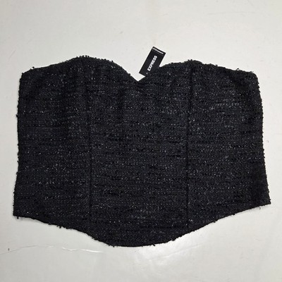 Express NWT Tweed Sweetheart Neckline Corset Bustier Tube Top L Black Night Out 