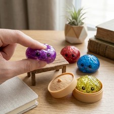 2Pcs Steamed Bun Squishy Toy Set with Steamer Basket, Stress Relief Fidget Toys