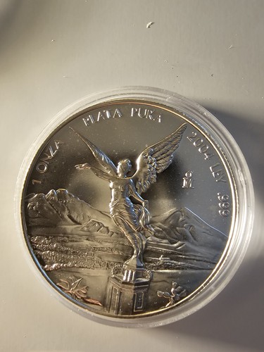 Mexico Liberty 2004, 1 Oz .999 Fine Silver Coin, Oz Libertad Plata 999 KEY-DATE.