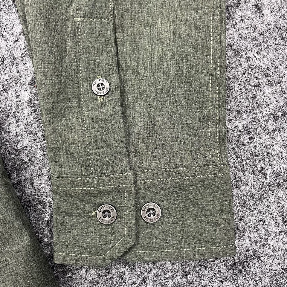 Camisa Spyder Para Hombres Pequeña Verde Elastizada Abotonada Térmica Flex Webb Campamento de Pesca Foto 3 de 4