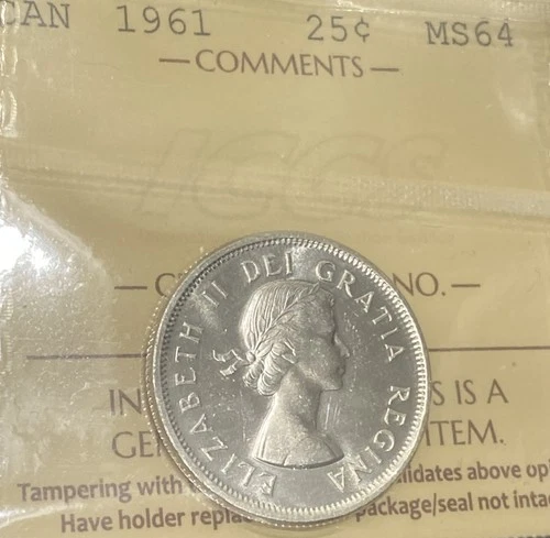 1961 Canada 25¢ -  Graded - ICCS MS-64 CERT #XZJ074