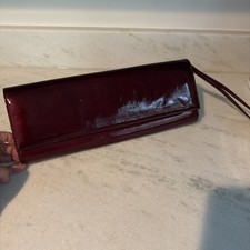 Stuart Weitzman Vintage Patent Leather Clutch With Wrist Strap In Wine