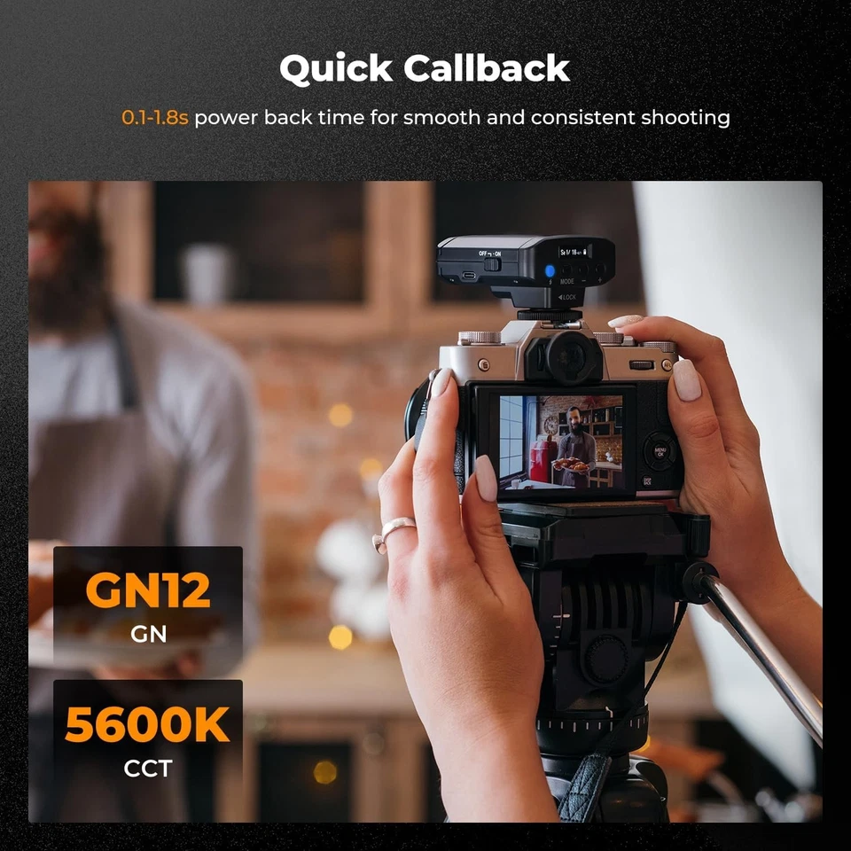 K&F Concept Camera Flash Light, Mini Camera Speedlite GN12/5600K 2000mAh Battery - Image 4 of 4