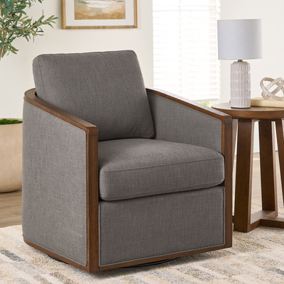 360° Swivel Accent Chair Upholstery Barrel Seat, Plush Fabric Living Room