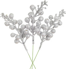 14 Pack Christmas Glitter Berries Stems Clearance, 7.8 Inch Artificial Christmas