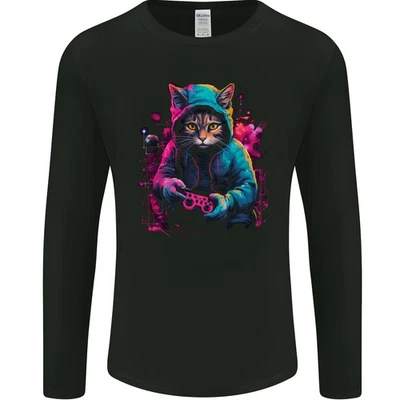 T-Shirt À Manches Longues Pour Homme Gamer Cool Avec Chat - Photo 1/2