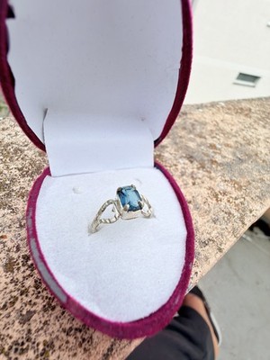 Silber 900 Ring Gr. 54 mit blauem Turmalin Stern, rechteckig, Etui
