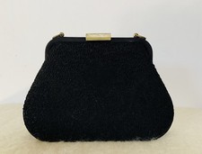 1960s Vintage Black Top Handle Bag With Embossed Front With Opal Style Clasp