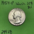 1954-P Washington Quarter 25c BU Brilliant Uncirculated 90% Silver