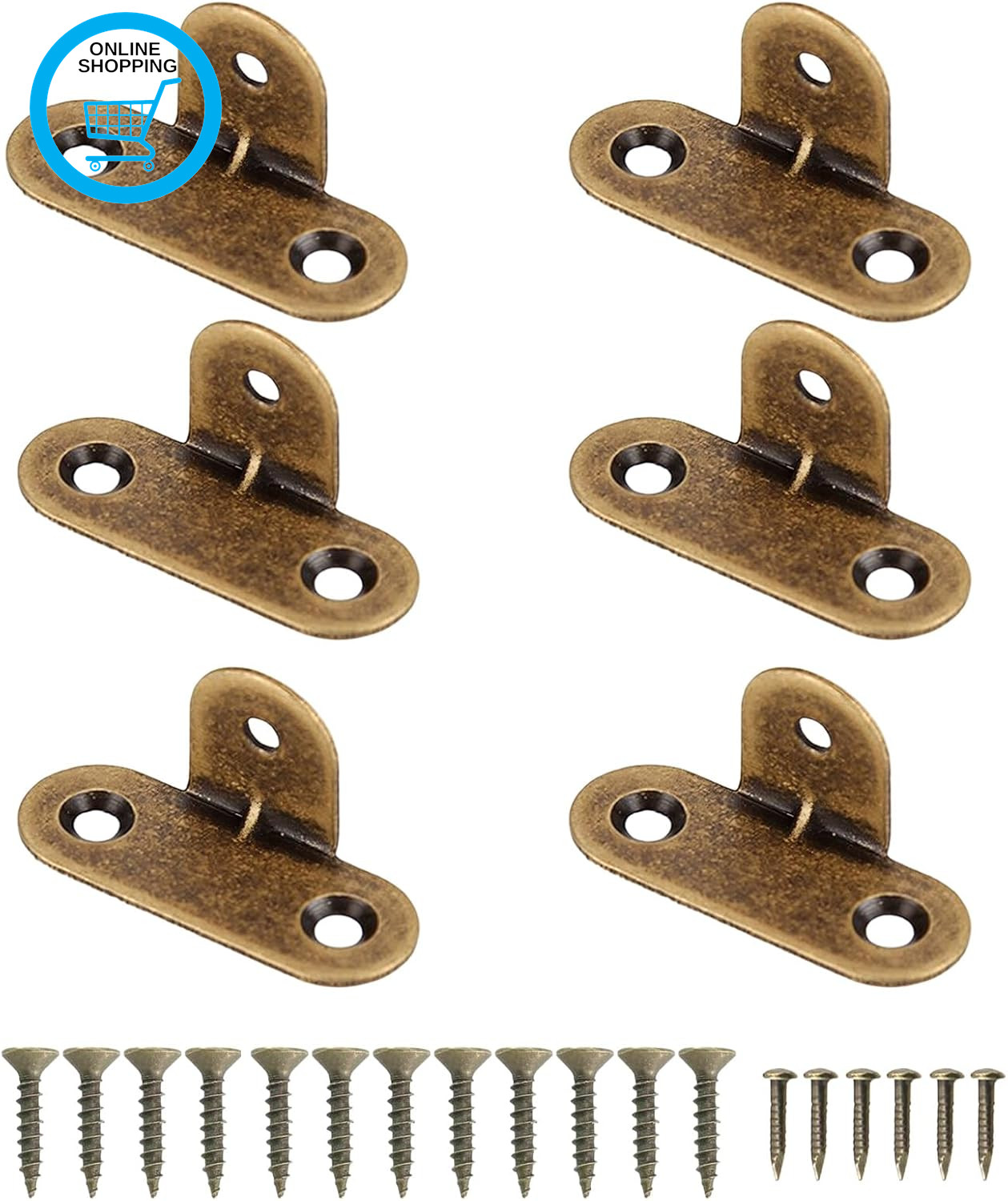 6PCS Brass Corner Braces 90 Degree Right Angle Brackets with Screws T-Shaped Met