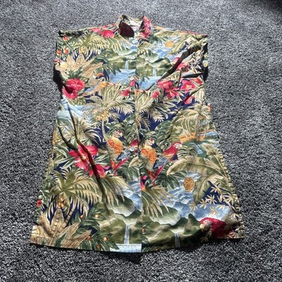 Vintage Mermaids Hawaiian Shirt Men XL Multi Parrot Loop Collar Aloha Vacation