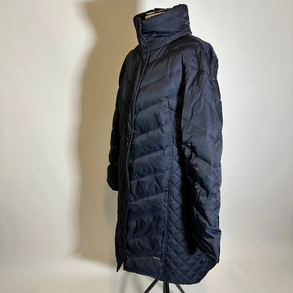 Kenneth Cole Down Long Quilted Puffer Jacket Winter Coat Womens Large Navy Blue - Image 4 of 4