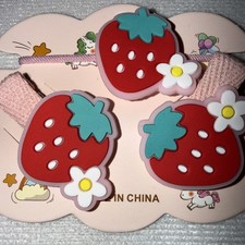 3 Piece Set ,2 Strawberry Hair Clips  1 Pony Tail New