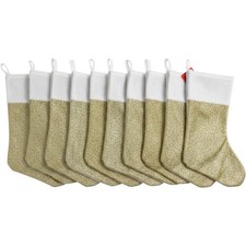 10 Holiday Style Gold Glitter Christmas Stocking White Faux Fur Cuff 15 Inch NEW