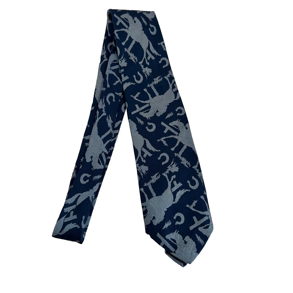 Raro Vintage Polo Ralph Lauren Gravata Cinza Marinho Western Cowboy Padrão Ferradura - Imagem 2 de 4