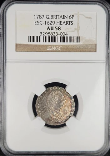 1787 Great Britain 6 Pence NGC AU58 BEAUTIFUL!