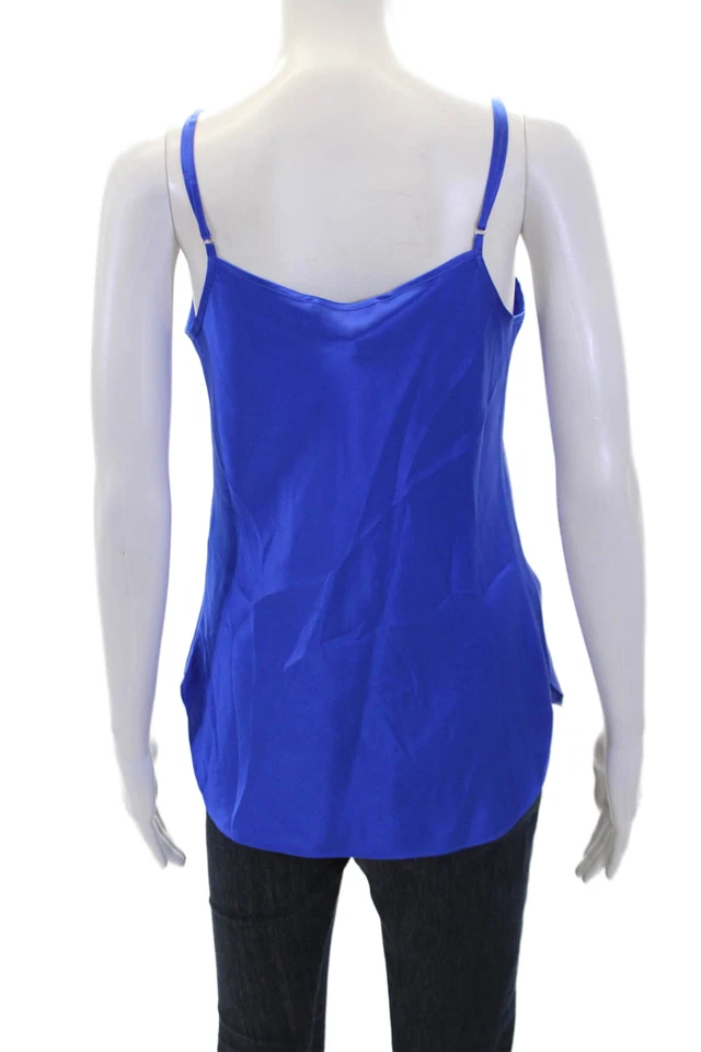 Camiseta sin mangas Lee Mathews para mujer con correa de espagueti cuello en V seda drapeada azul talla 2 Foto 3 de 4