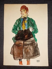 Egon Schiele (Handmade) Drawing on antique paper Signed and Sealed size 21x29.5