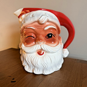Vintage 6" Winking Santa Claus Pitcher Brinn's Japan LABEL Retro MCM Christmas