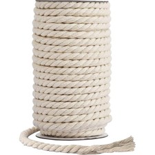 Cotton Cord 8mm x 20 Yards - Natural Unbleached Macrame Rope - 3 Strand Twist...