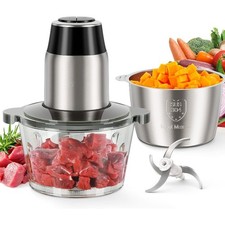 450W Electric Food Chopper with Dual 8-Cup Bowls & Double Blades