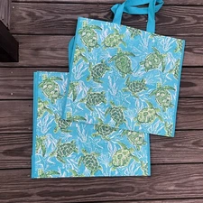 2 🐢TJX Sea Turtles BLUE SEA Beach Shopping Bags Reusable Tote New!