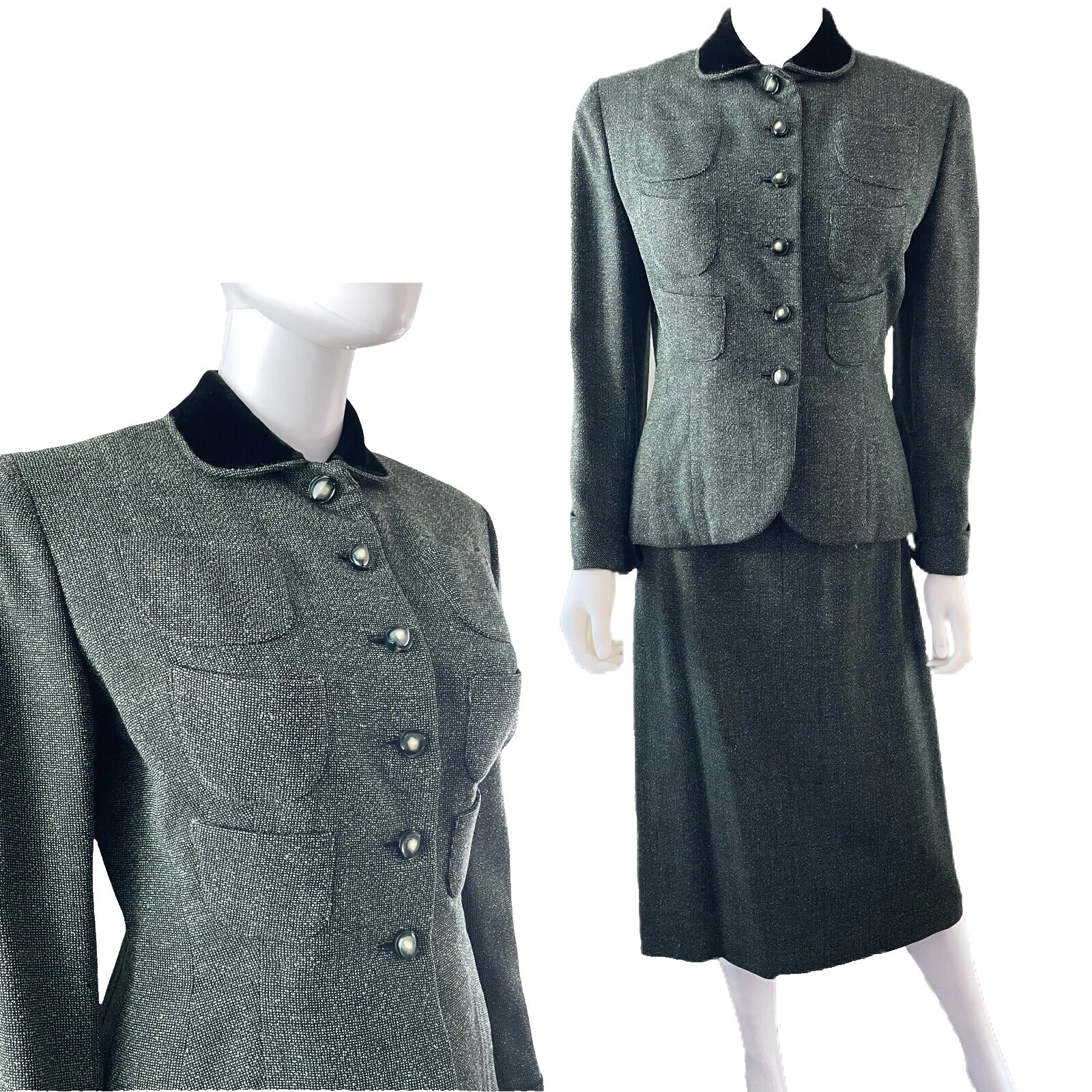 Militar/granjera ropa vintage 1940s Negro para Mujeres