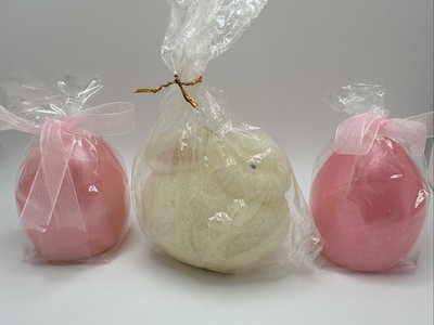 Set Of 3 Easter Spring Pastel Candles Bunny Rabbit Easter Egg Decorations Unlit