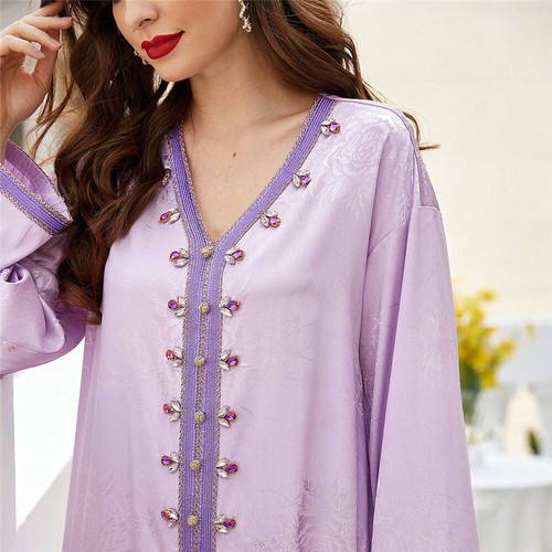 Moroccan Kaftan Muslim Women Long Dress Dubai Abaya Caftan Islamic Ramadan Robe - Picture 17 of 21