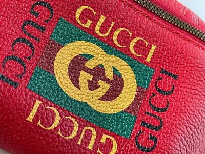 New Authentic Gucci Logo Small Belt Bag Crossbody Red 95