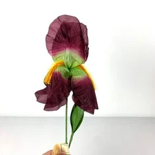 Vintage NOS plum purple bearded iris silk stem flower crafting milliner hair