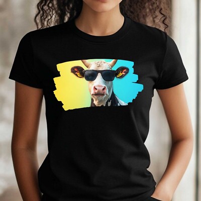 T-Shirt Frauen Kuh mit Sonnenbrille Motiv Baumwolle Größe XS bis 3XL