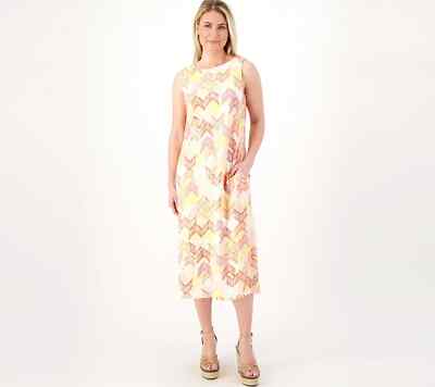 Denim & Co. Linen Blend Jersey A-Line Midi Dress-Peach Chevron-Tall 2X  A598310 | eBay