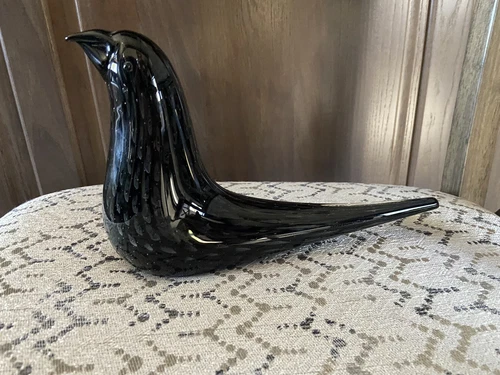 Vintage Murano Art Glass Black Bird Figurine for Aureliano Toso.  7” X 9”